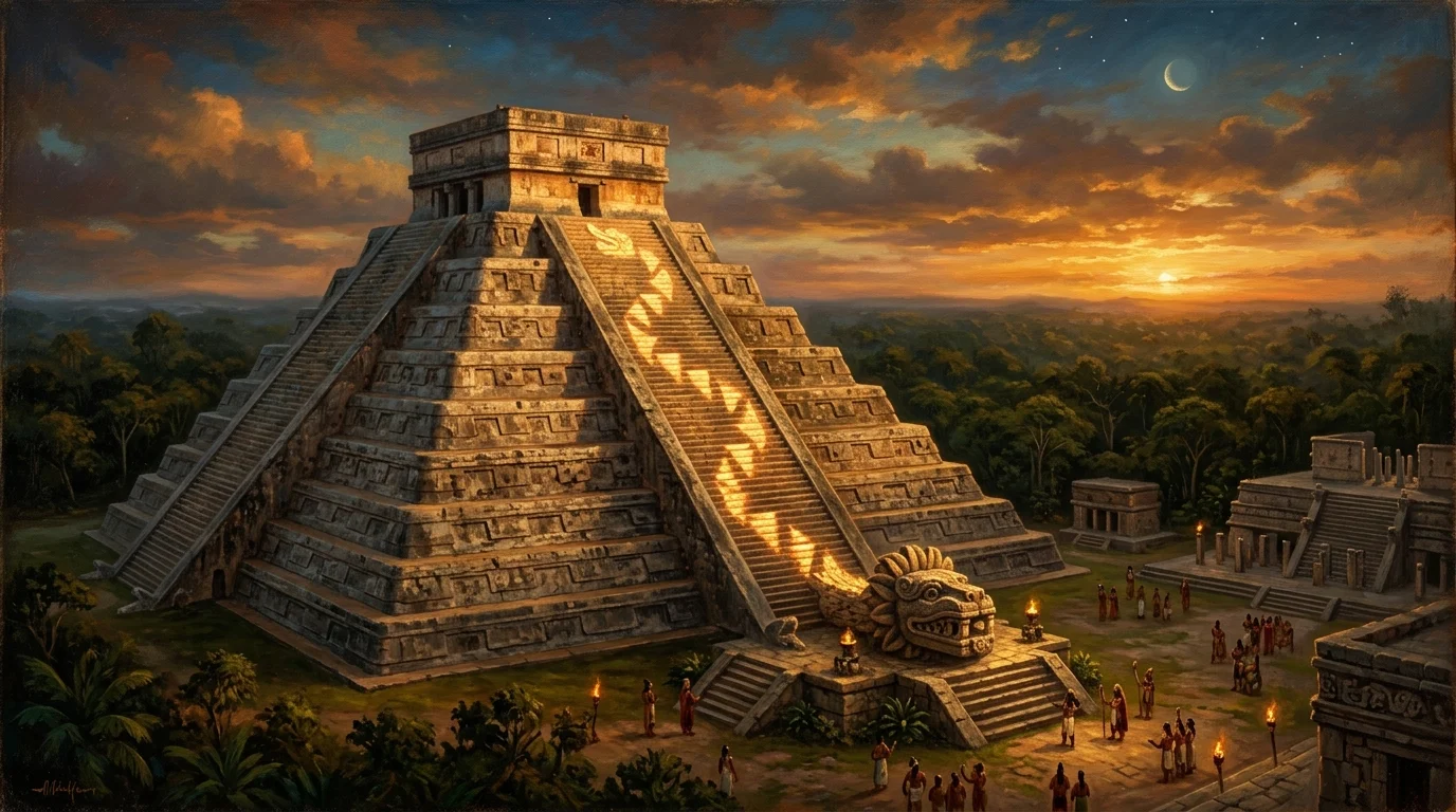 La Serpiente Emplumada de Luz en Chichén Itzá - Kukulcán descendiendo en el equinoccio solar